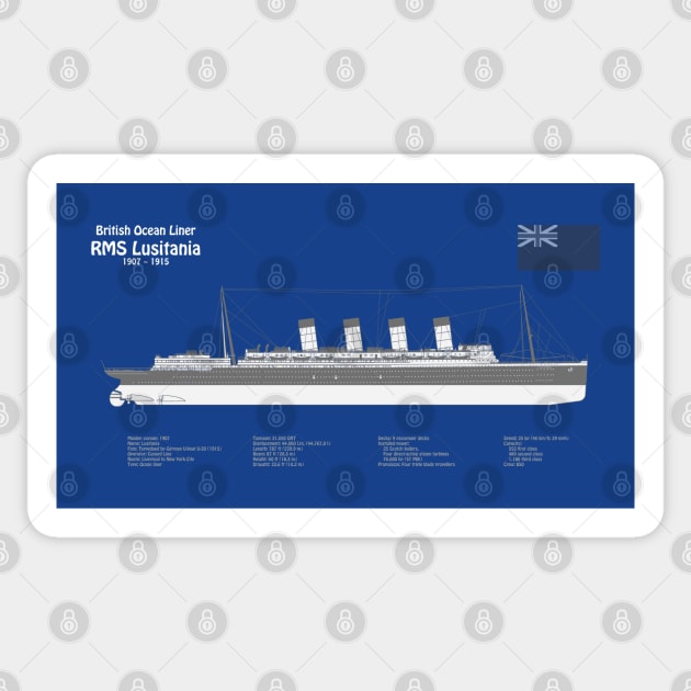 RMS Lusitania ship plans. Cunard Ocean Liner -  ABDpng Sticker by SPJE Illustration Photography